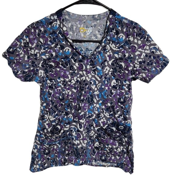 Wonderwink Wonder Flex Scrub Top Womens Size XS Purple Spotted Medical Uniform - Picture 1 of 4